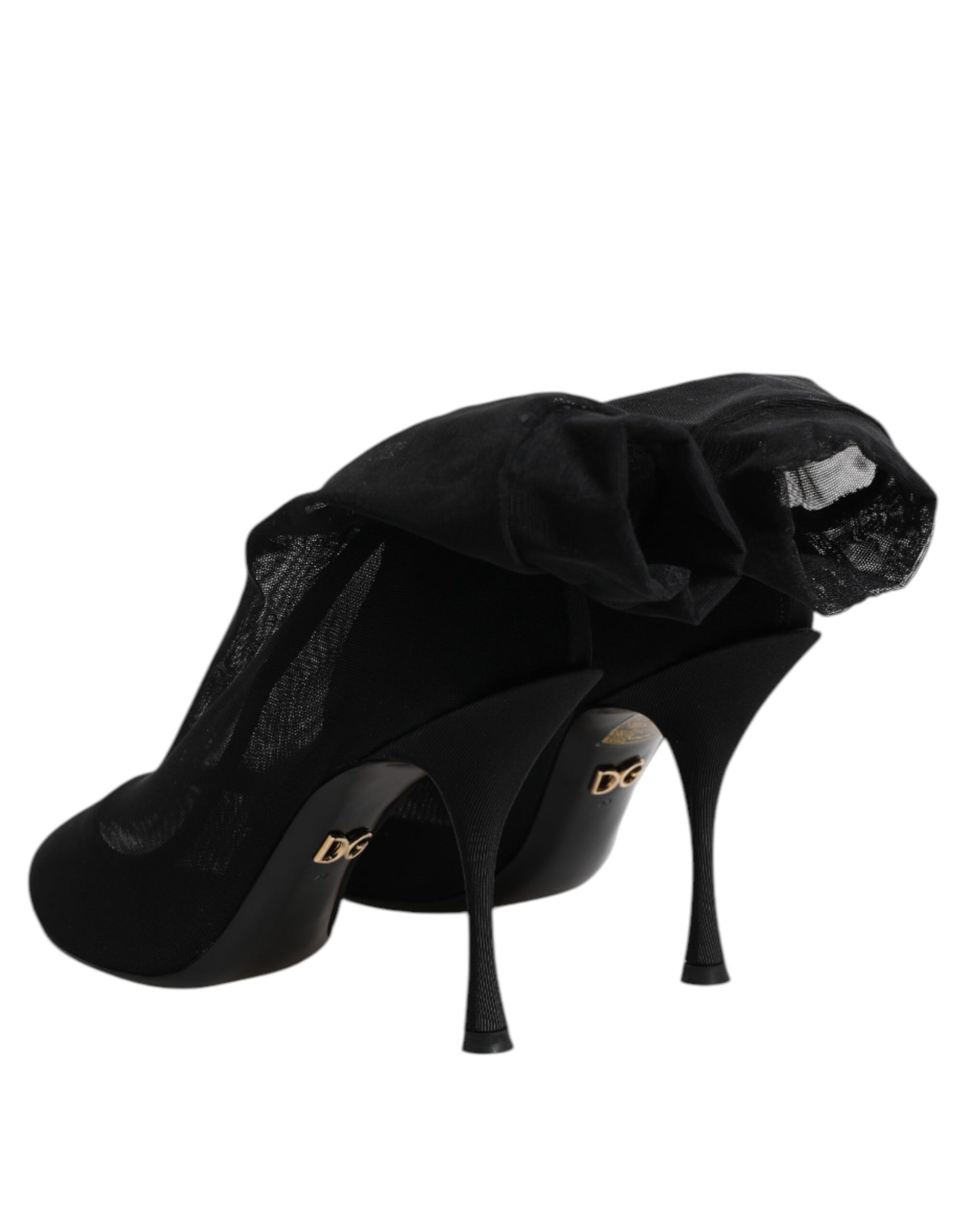 Black Silk Stretch Mesh Sock Boots Shoes