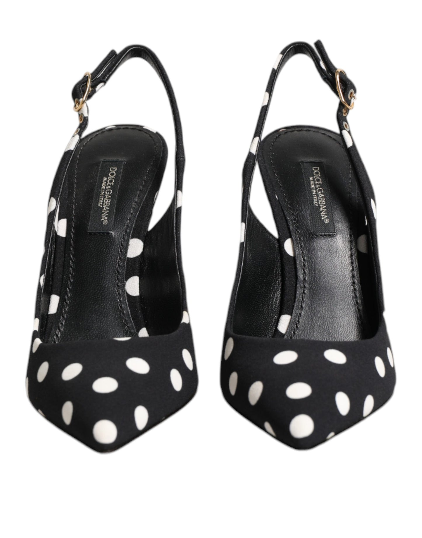 Black White Dotted Stiletto Slingback Shoes