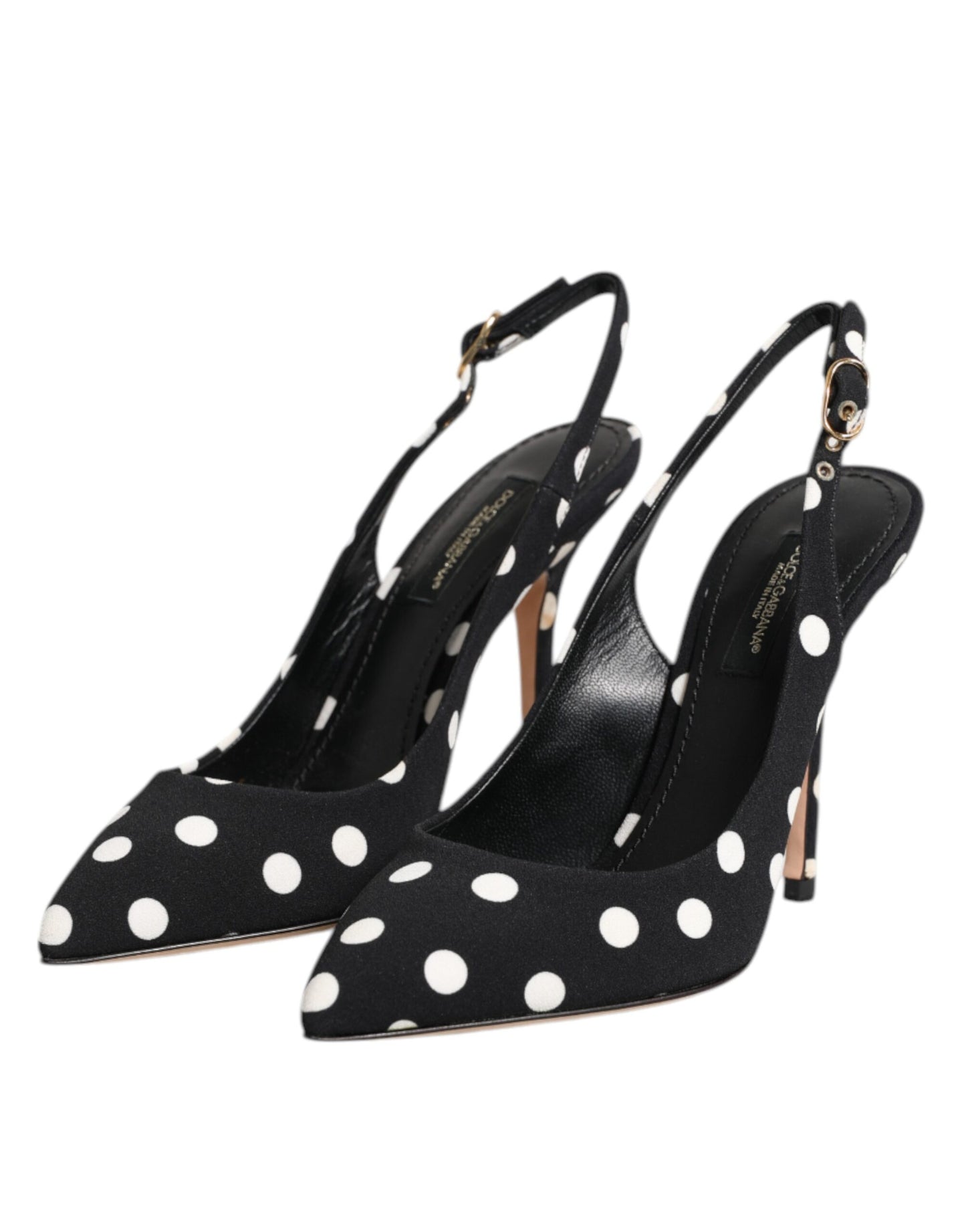 Black White Dotted Stiletto Slingback Shoes