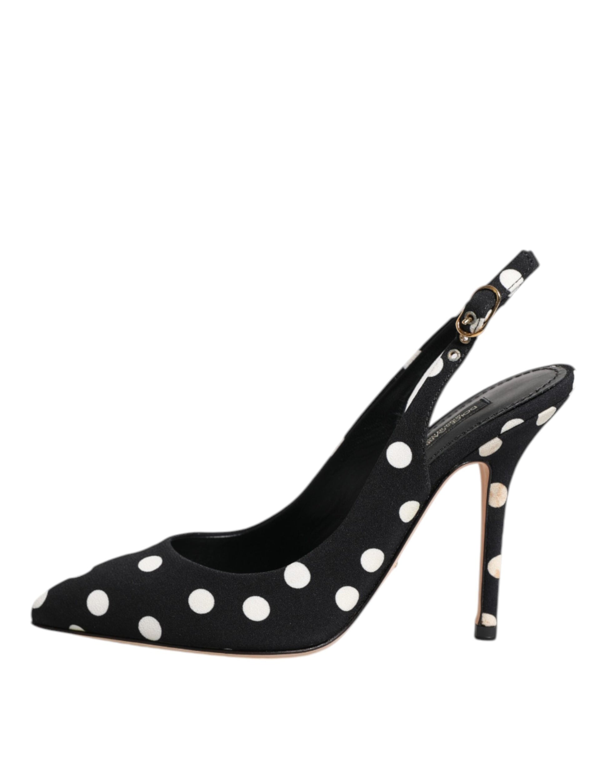 Black White Dotted Stiletto Slingback Shoes