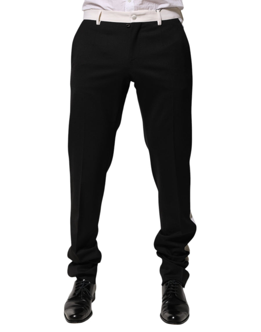 Black White Stripe Wool Men Trouser Pants