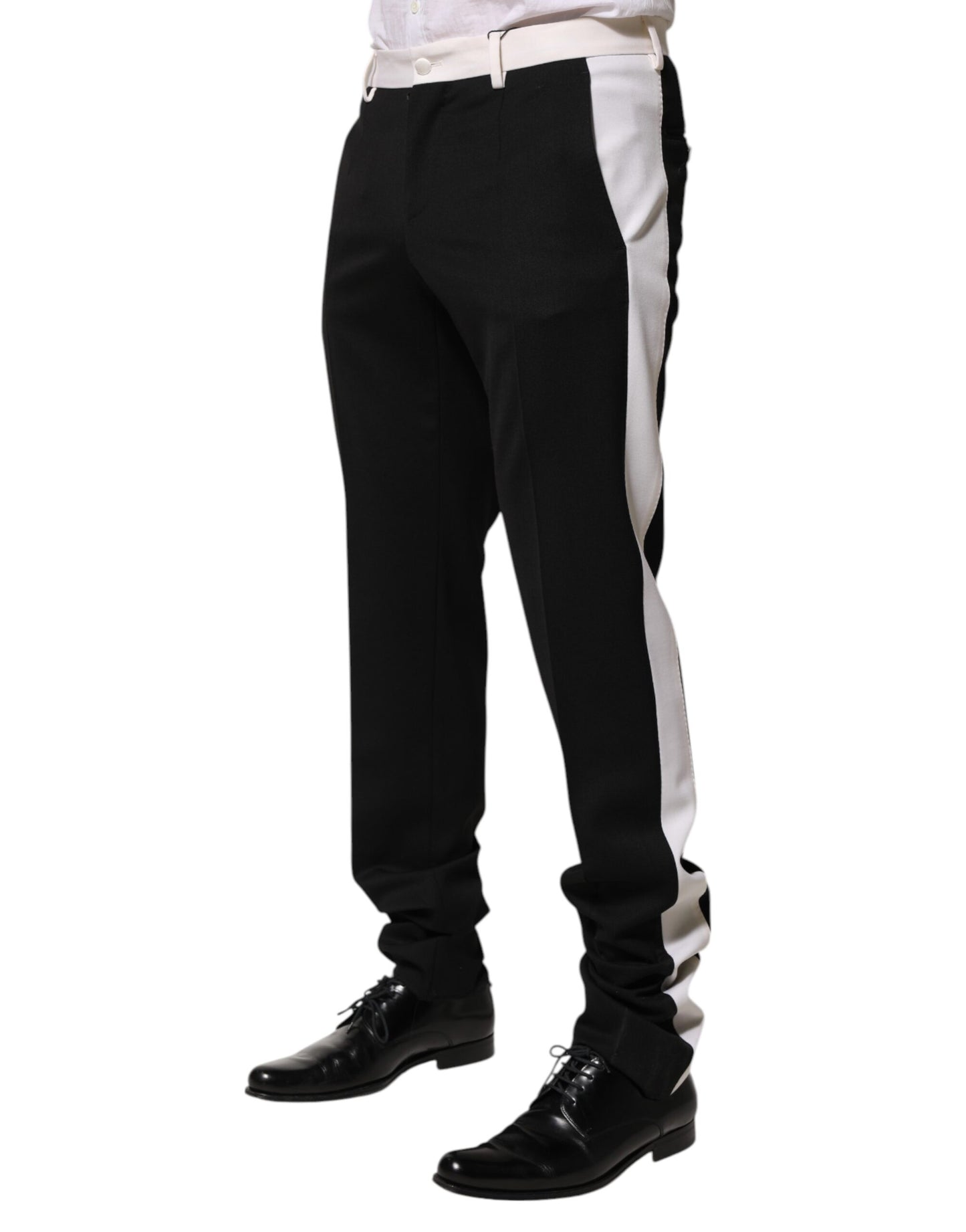 Black White Stripe Wool Men Trouser Pants