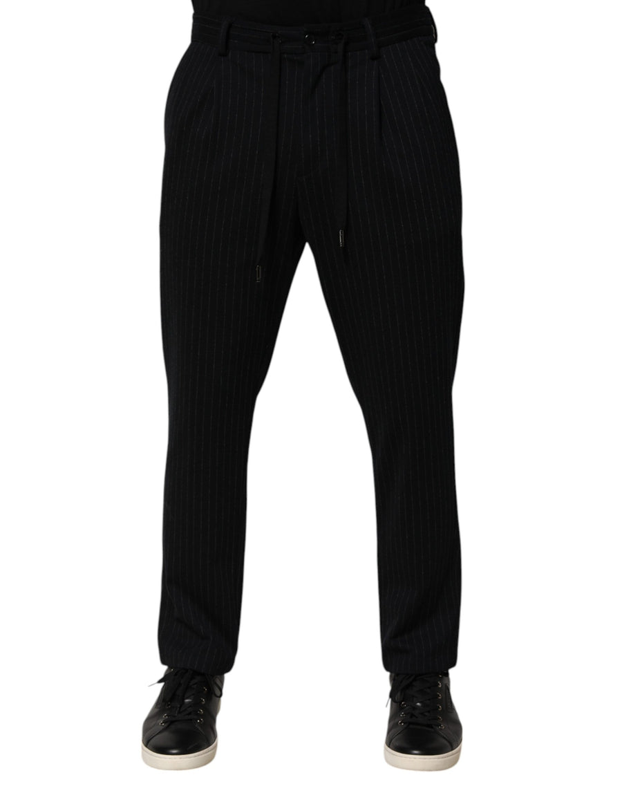 Black Stripes Viscose Skinny Dress Men Pants