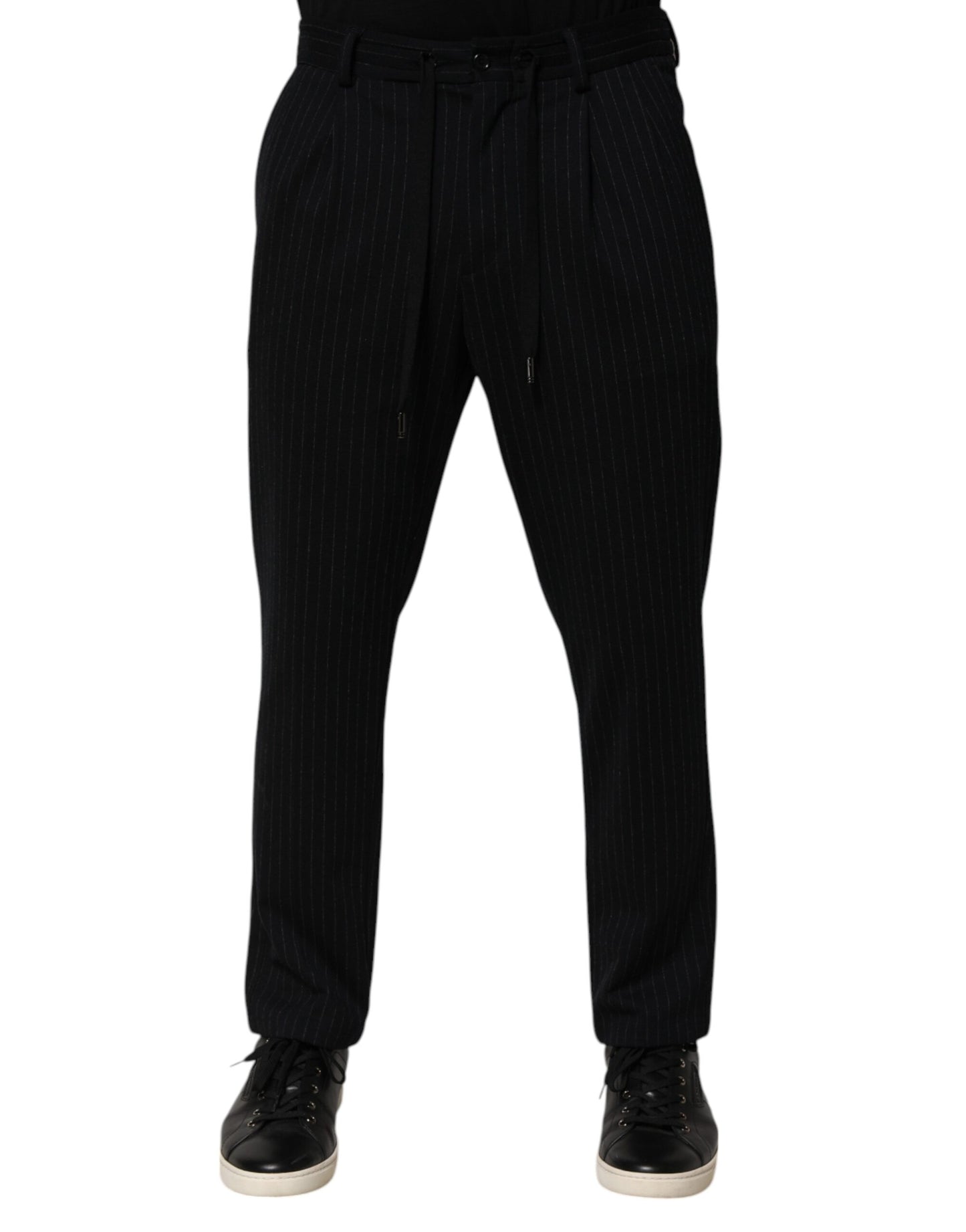 Black Stripes Viscose Skinny Dress Men Pants