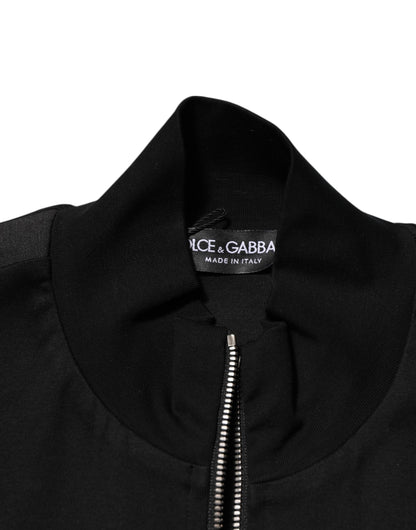 Black Cotton Logo Full Zip Men Bomber Jacket
