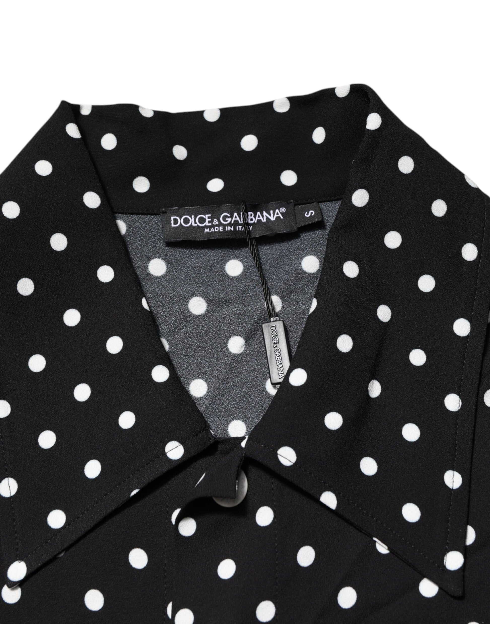 Black Polka Dot Short Sleeves Collared Polo T-shirt