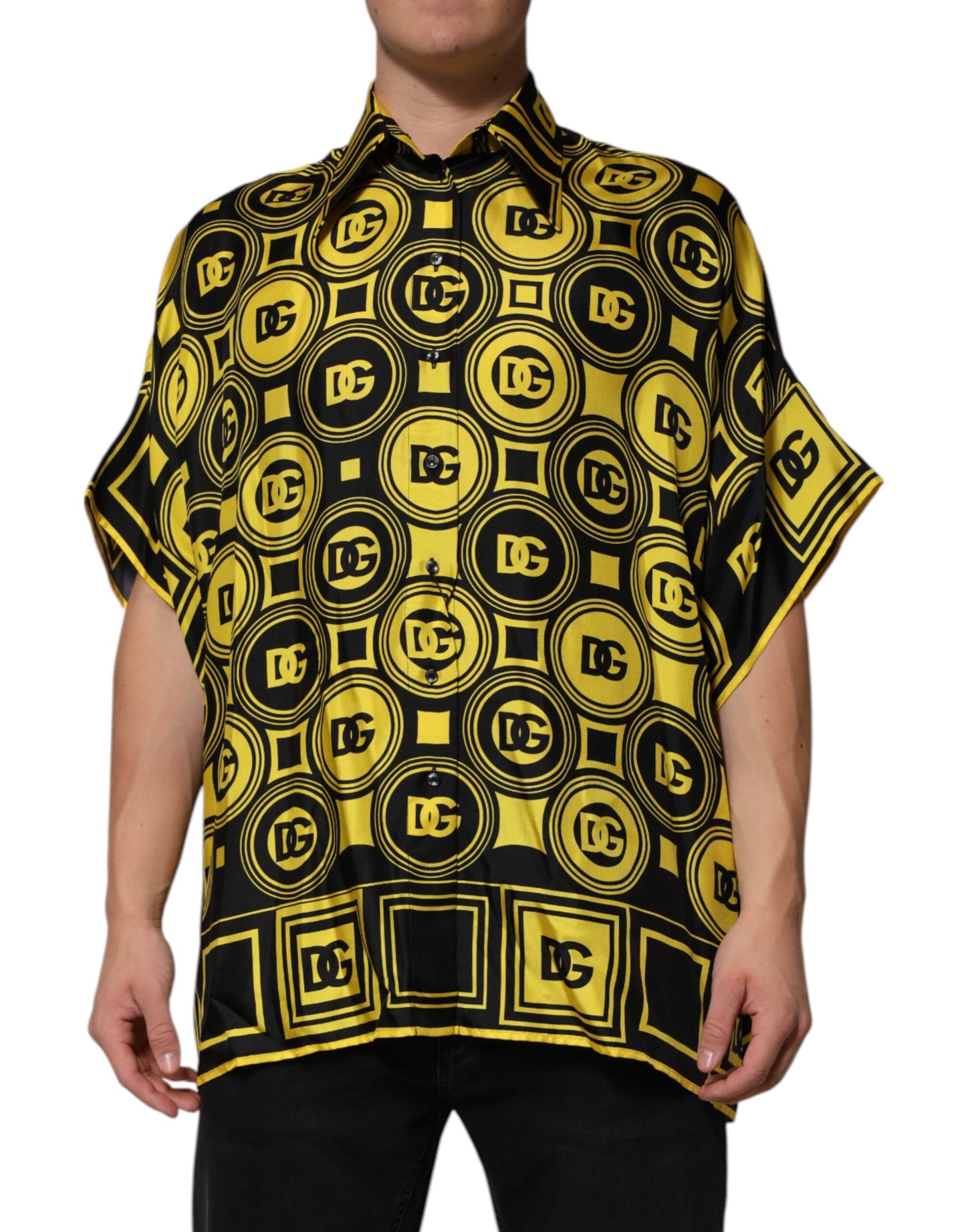 Yellow Silk Silver DG Logo Geometric T-shirt