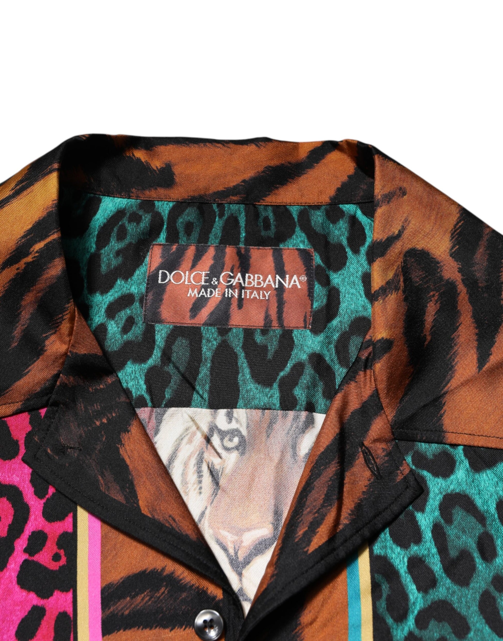 Multicolor Silk Tiger Print Hawaiian T-shirt