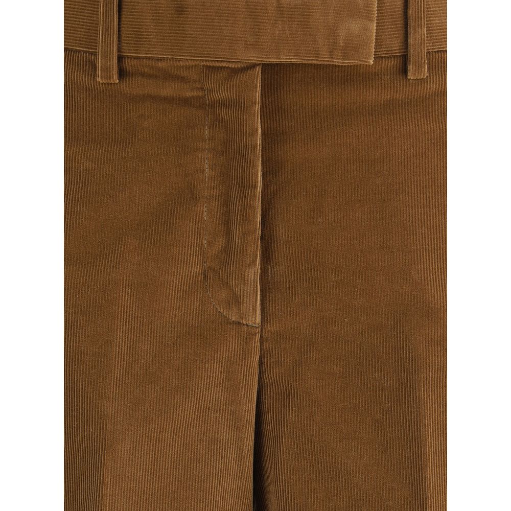 Brown Cotton Casual Pants