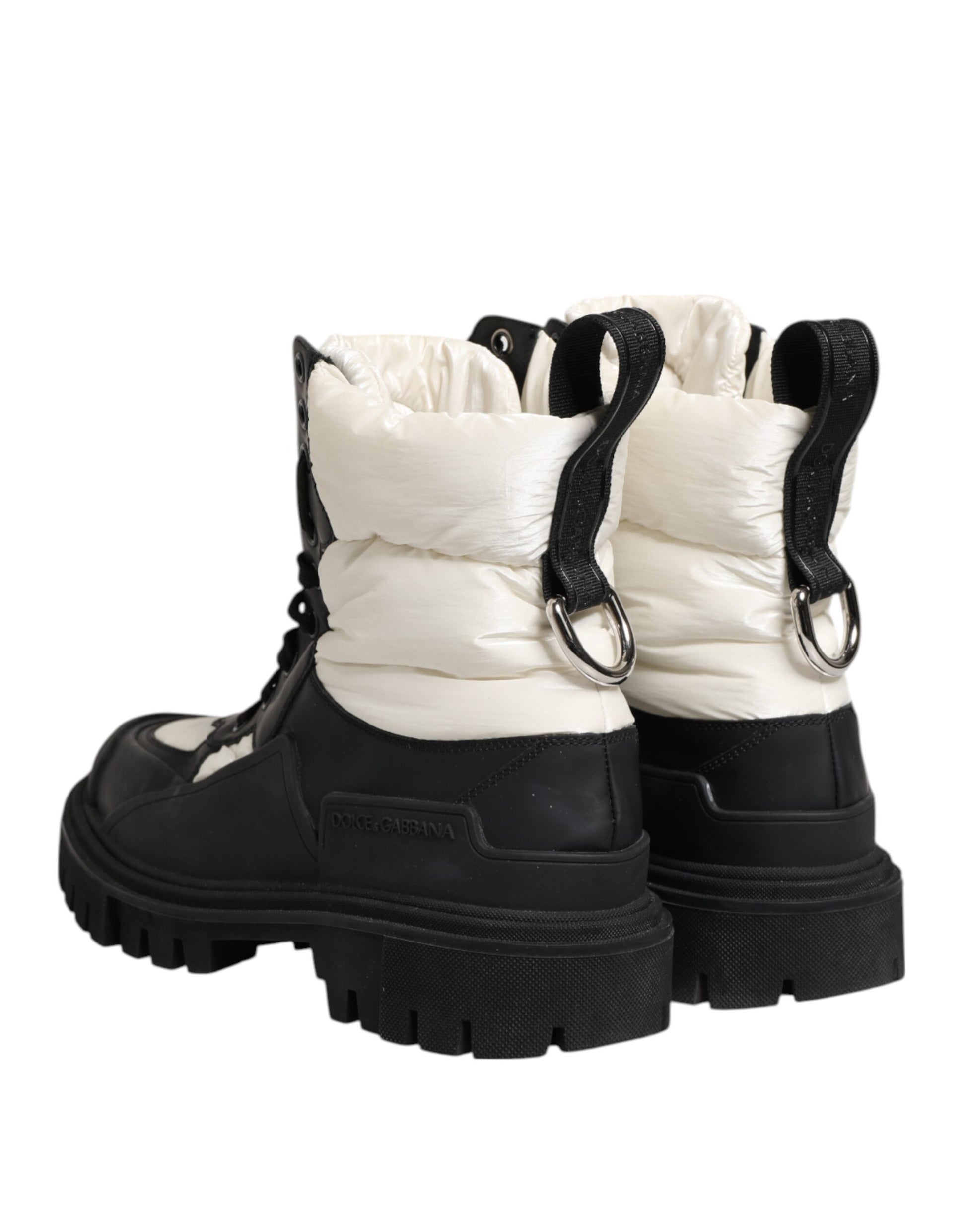 Black White Padded Mid Calf Lace Up Boots Shoes