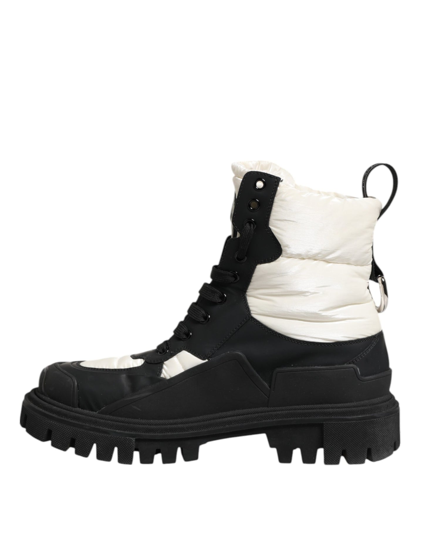 Black White Padded Mid Calf Lace Up Boots Shoes