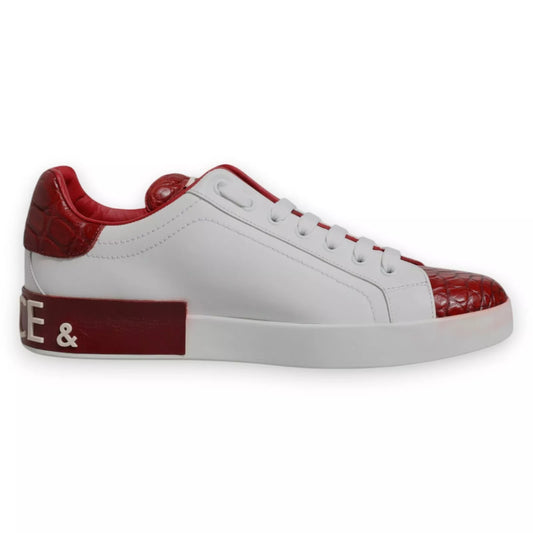 White Red Leather Logo Portofino Sneaker