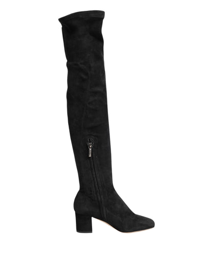 Black Suede Leather Knee High Boots Shoes