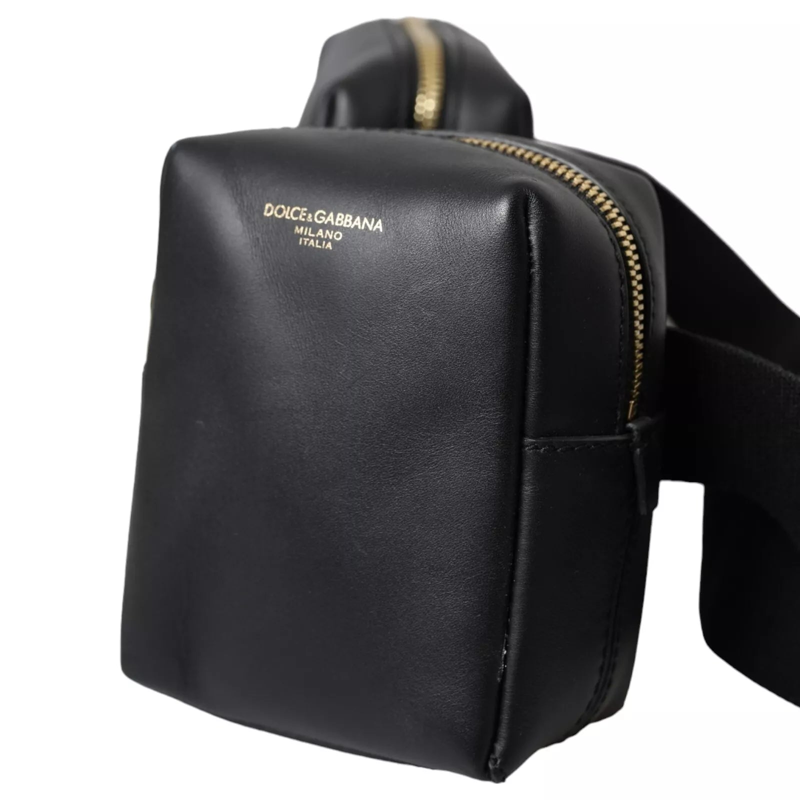 Black Calfskin Leather Double Waist Belt Fanny Pack Bag