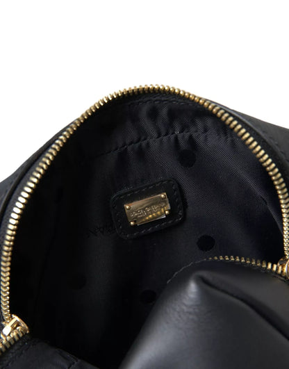 Black Calfskin Leather Double Waist Belt Fanny Pack Bag