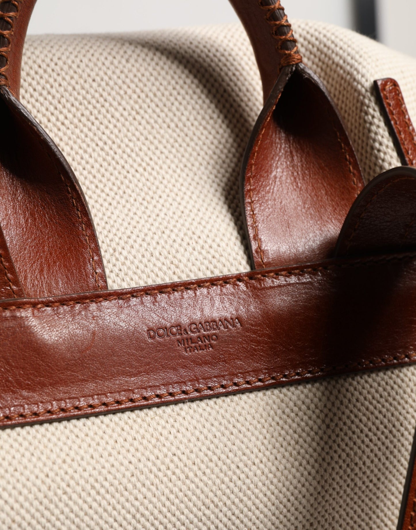 Beige Brown Canvas Leather EDGE Travel Men Back Pack Bag