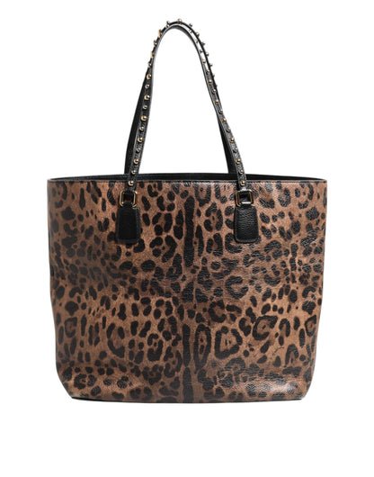 Brown Leopard GLAM Leather Logo Plaque Tote Bag