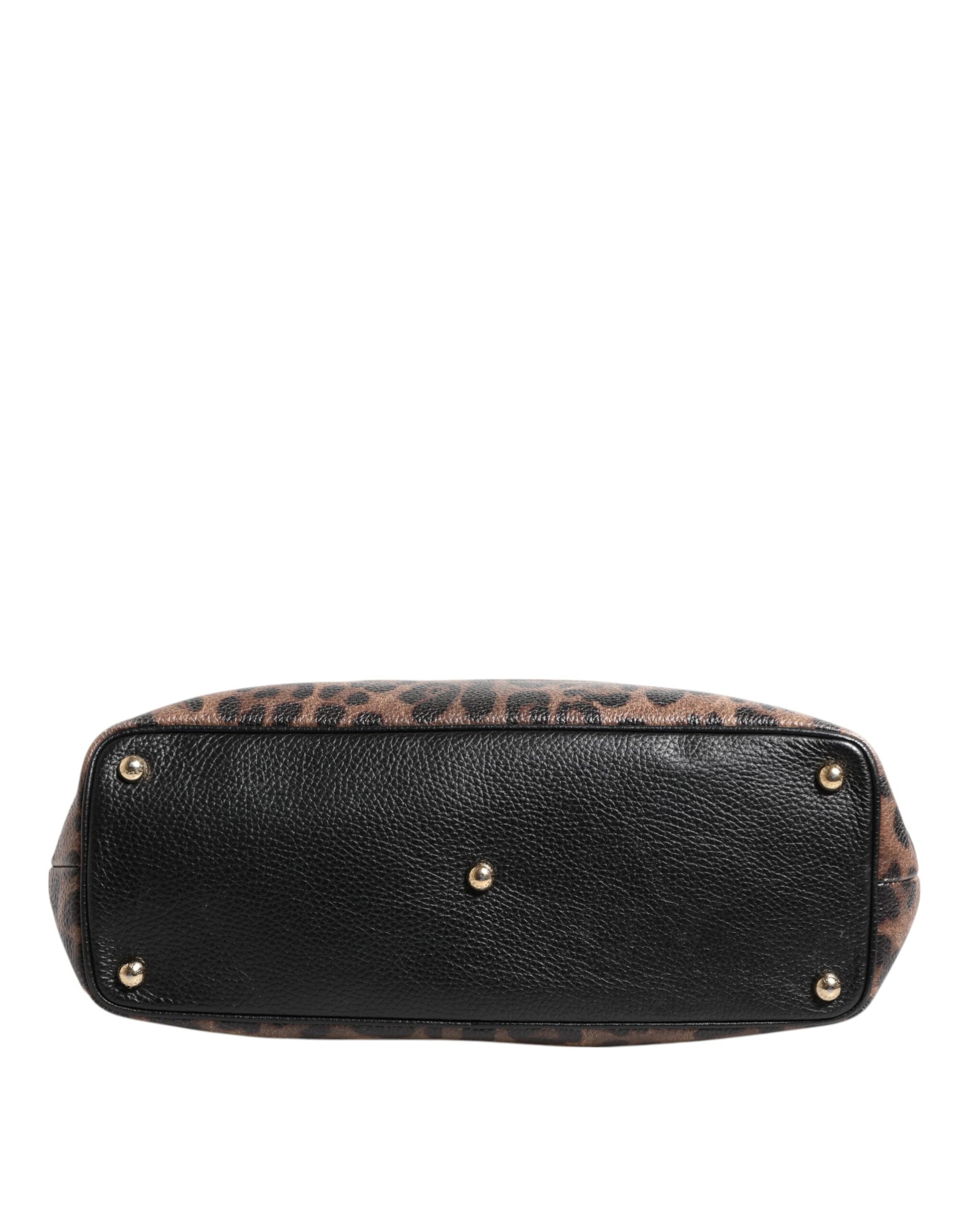 Brown Leopard GLAM Leather Logo Plaque Tote Bag