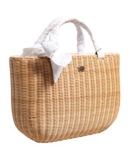 Beige Fiber Vegetable Basket Handbag Tote Bag