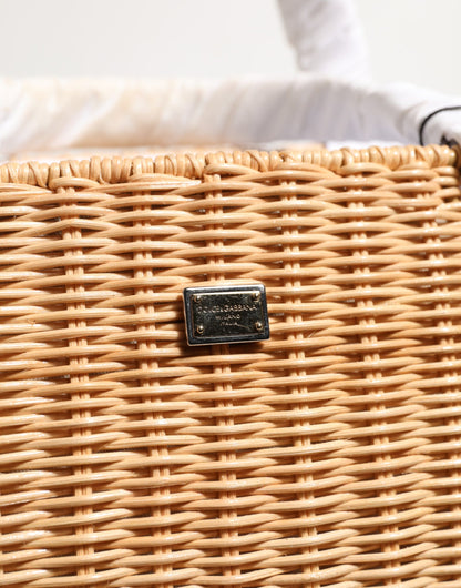 Beige Fiber Vegetable Basket Handbag Tote Bag