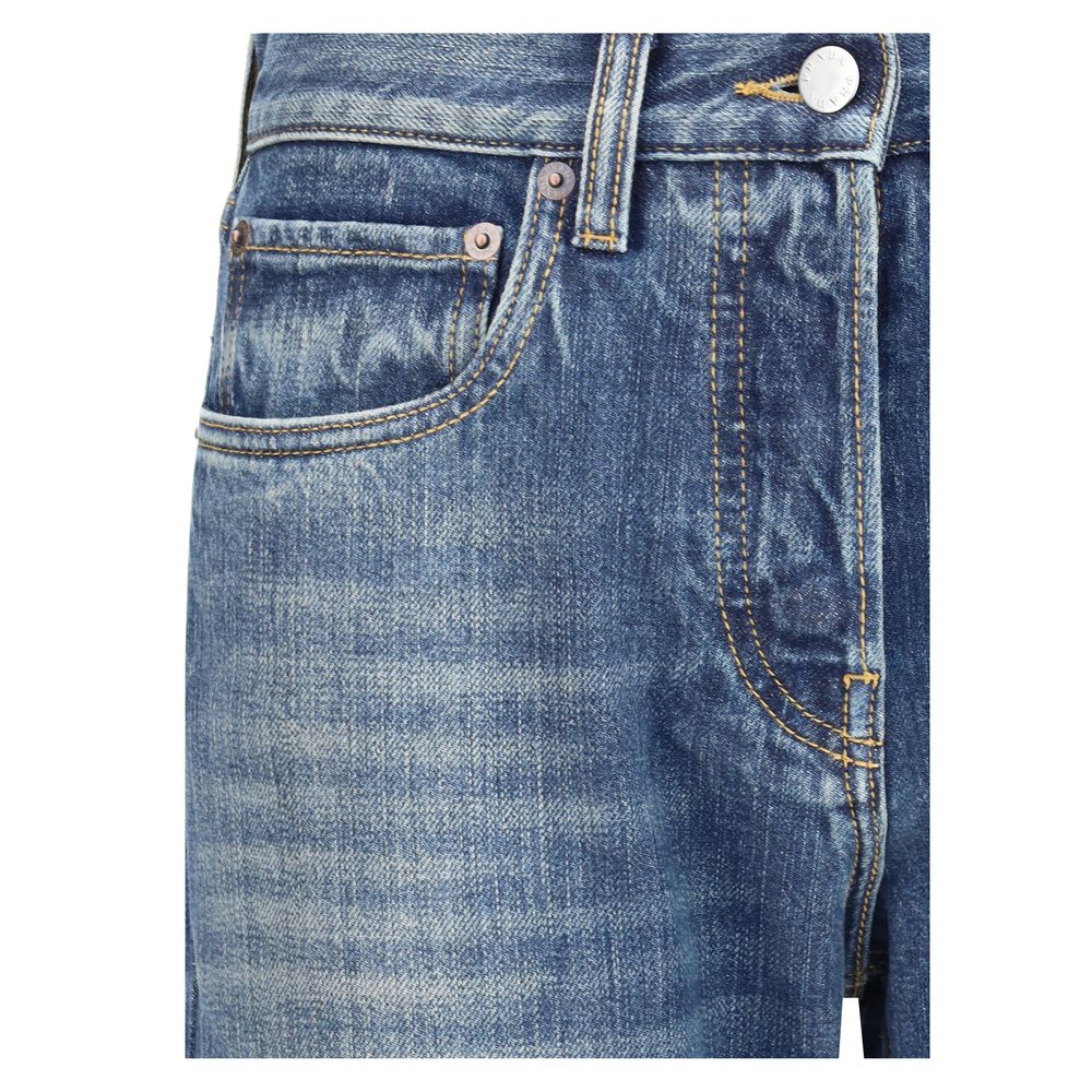Blue Cotton Straight-Leg Jeans