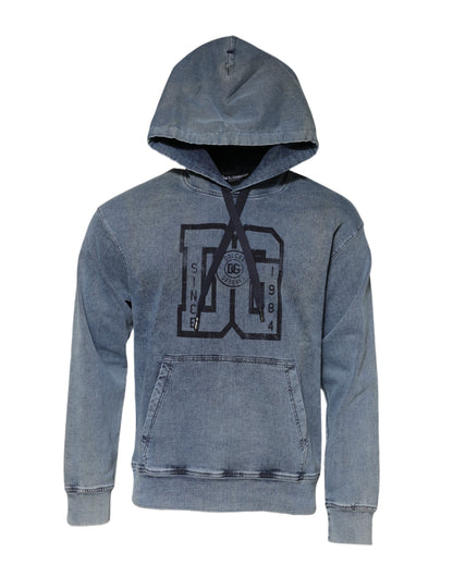 Blue Cotton Blend Hooded Sweatshirt Sweater