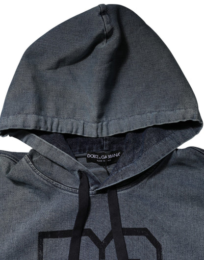 Blue Cotton Blend Hooded Sweatshirt Sweater