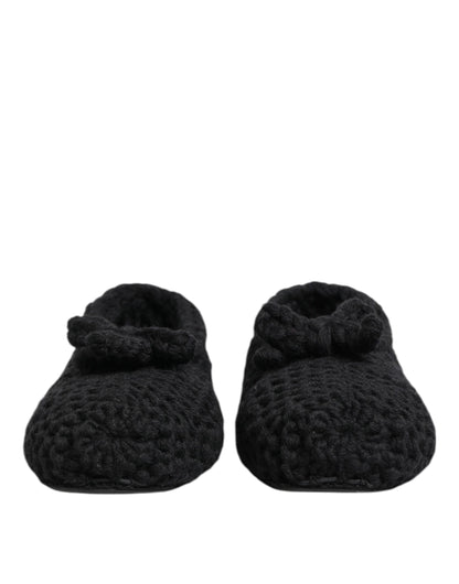 Black Wool Knit Slip On Ballerina Flats Shoes