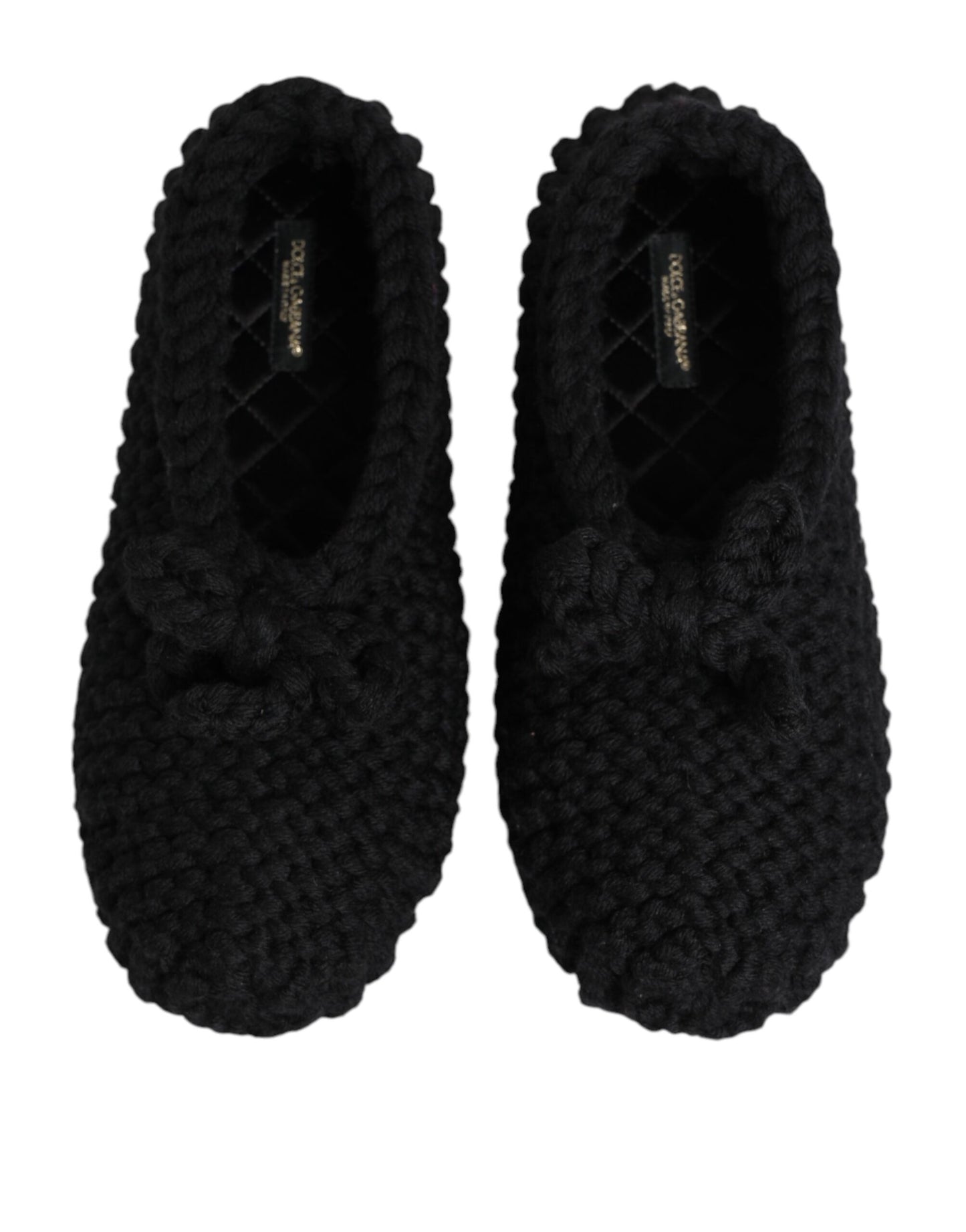 Black Wool Knit Slip On Ballerina Flats Shoes