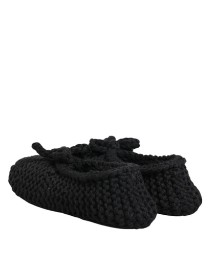 Black Wool Knit Slip On Ballerina Flats Shoes