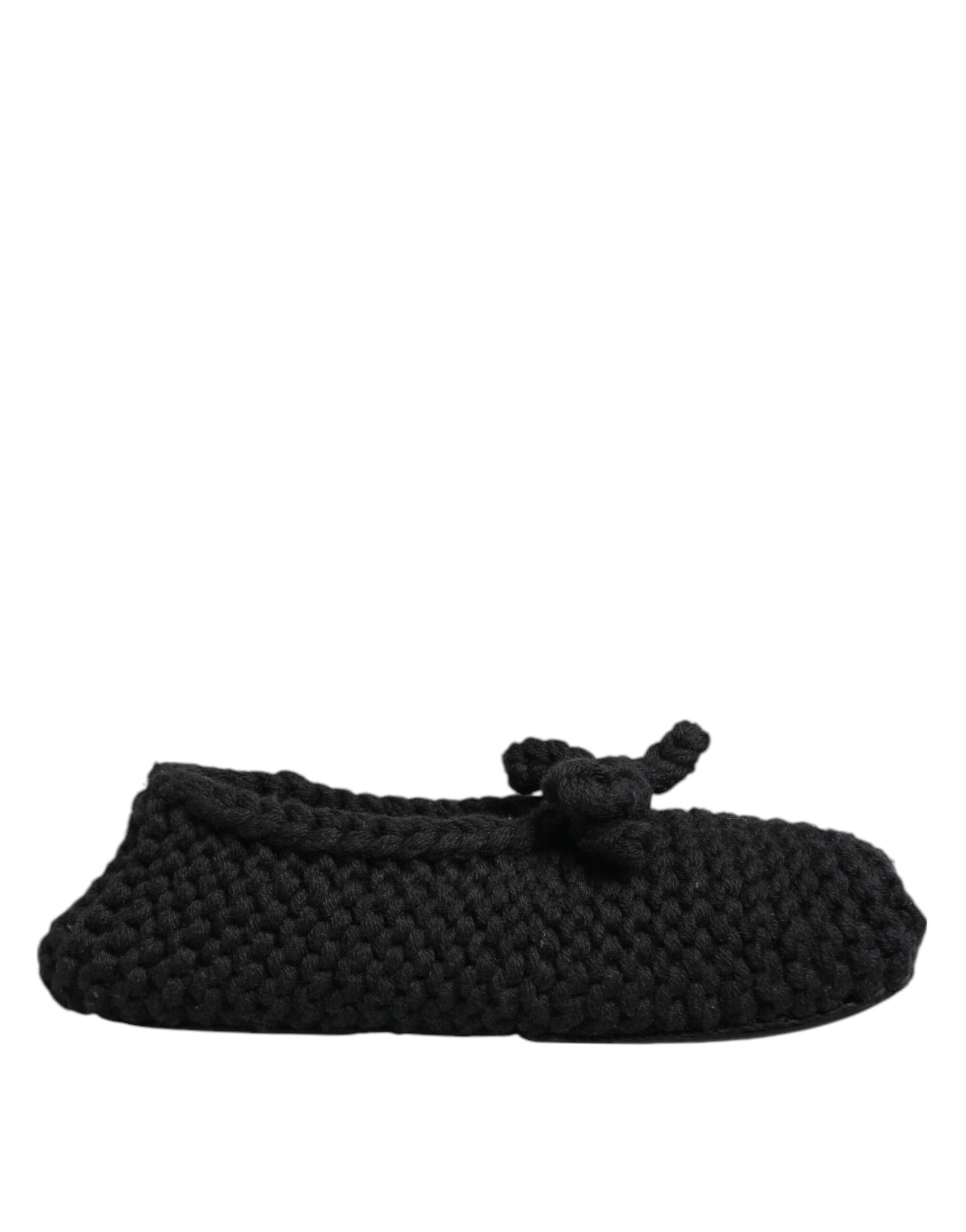 Black Wool Knit Slip On Ballerina Flats Shoes