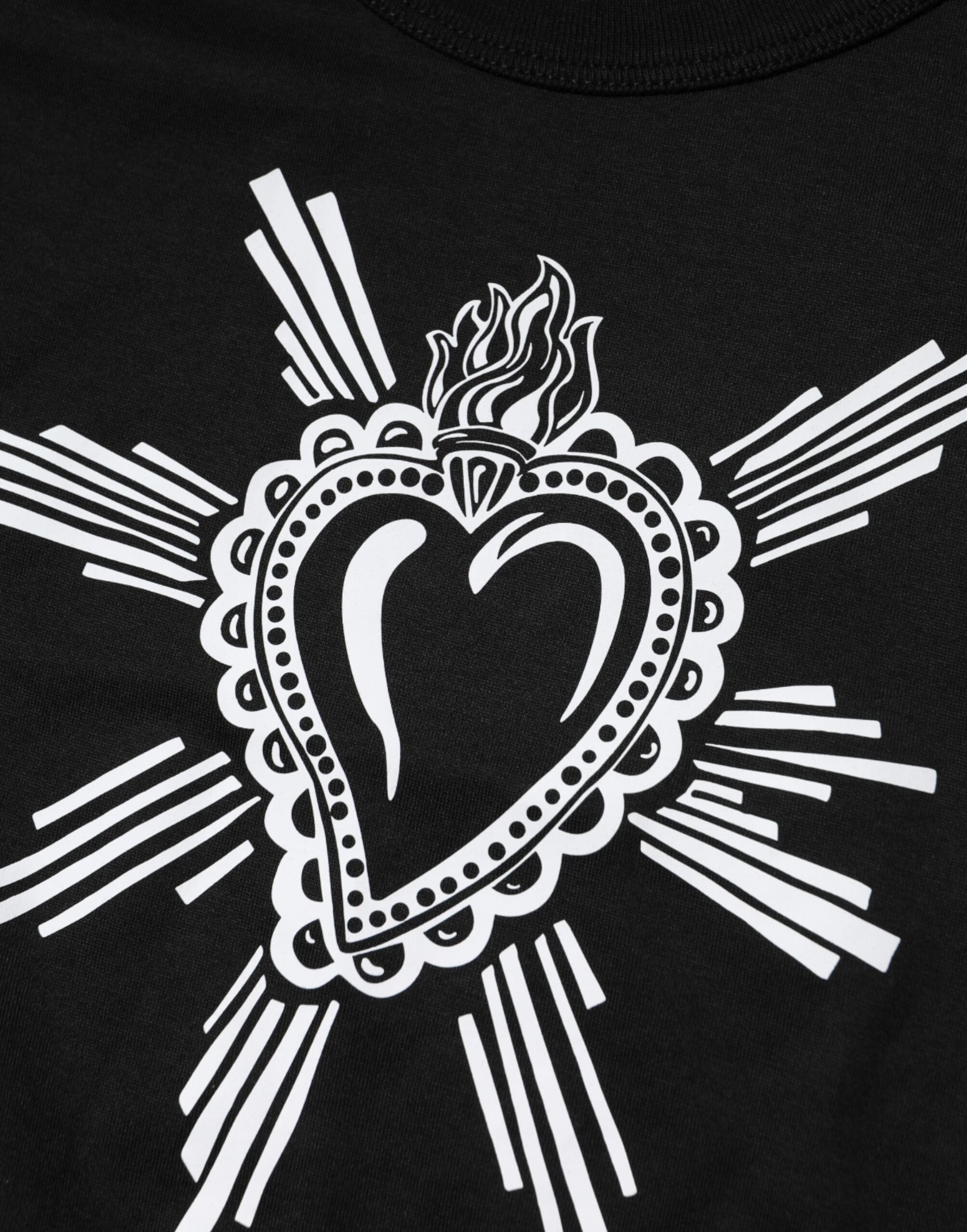 Black Sacred Heart Cotton Crew Neck T-shirt