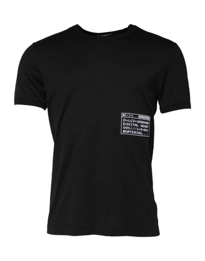 Black Logo Patch Cotton Crew Neck T-shirt