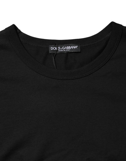Black Logo Patch Cotton Crew Neck T-shirt