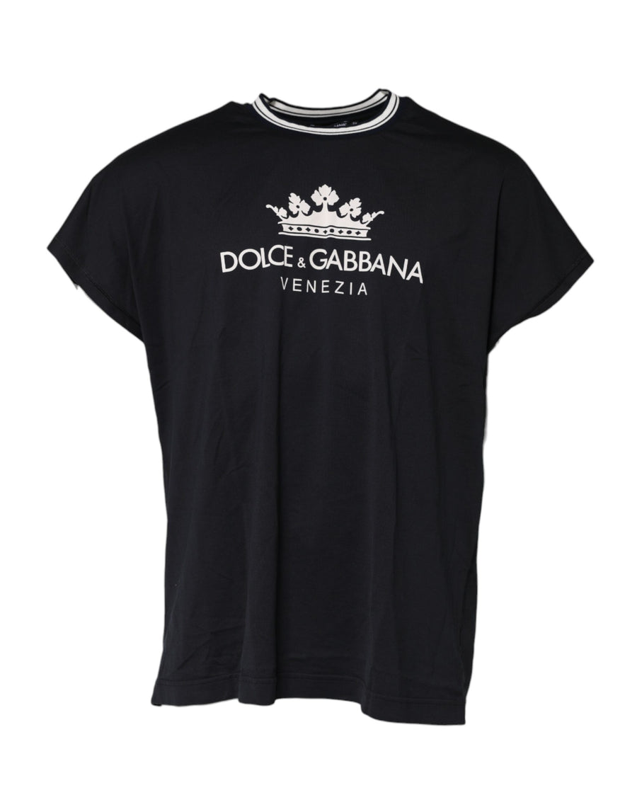 Dark Blue Venezia Crown Cotton Crew Neck T-shirt