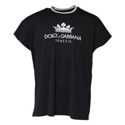 Dark Blue Venezia Crown Cotton Crew Neck T-shirt