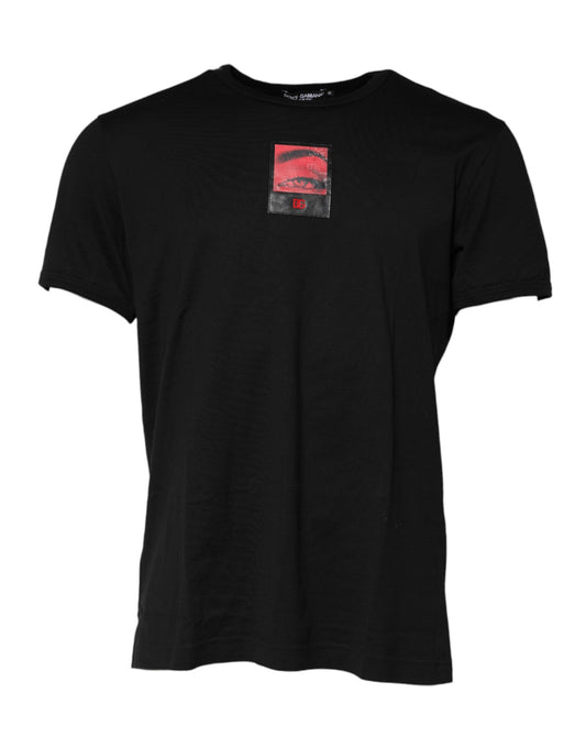 Black Eye Print Cotton Men Crew Neck T-shirt