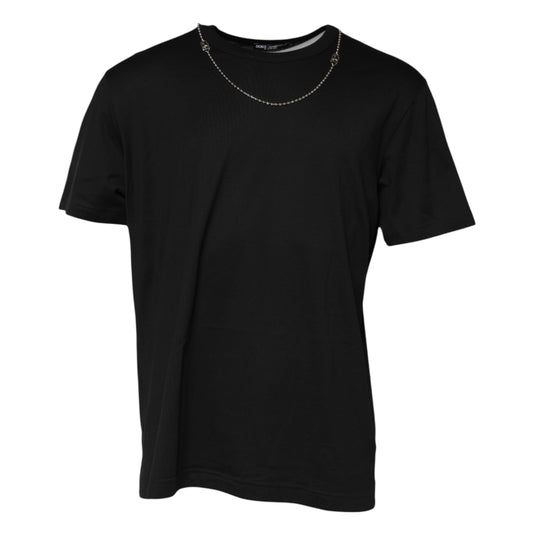 Black Chain Necklace Cotton Crewneck T-shirt