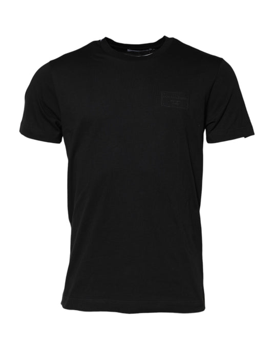 Black Logo Plaque Cotton Crew Neck T-shirt
