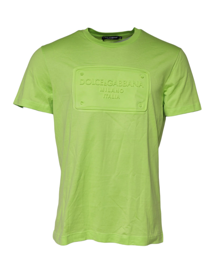 Green Embossed Logo Cotton Crew Neck T-shirt