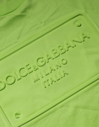 Green Embossed Logo Cotton Crew Neck T-shirt