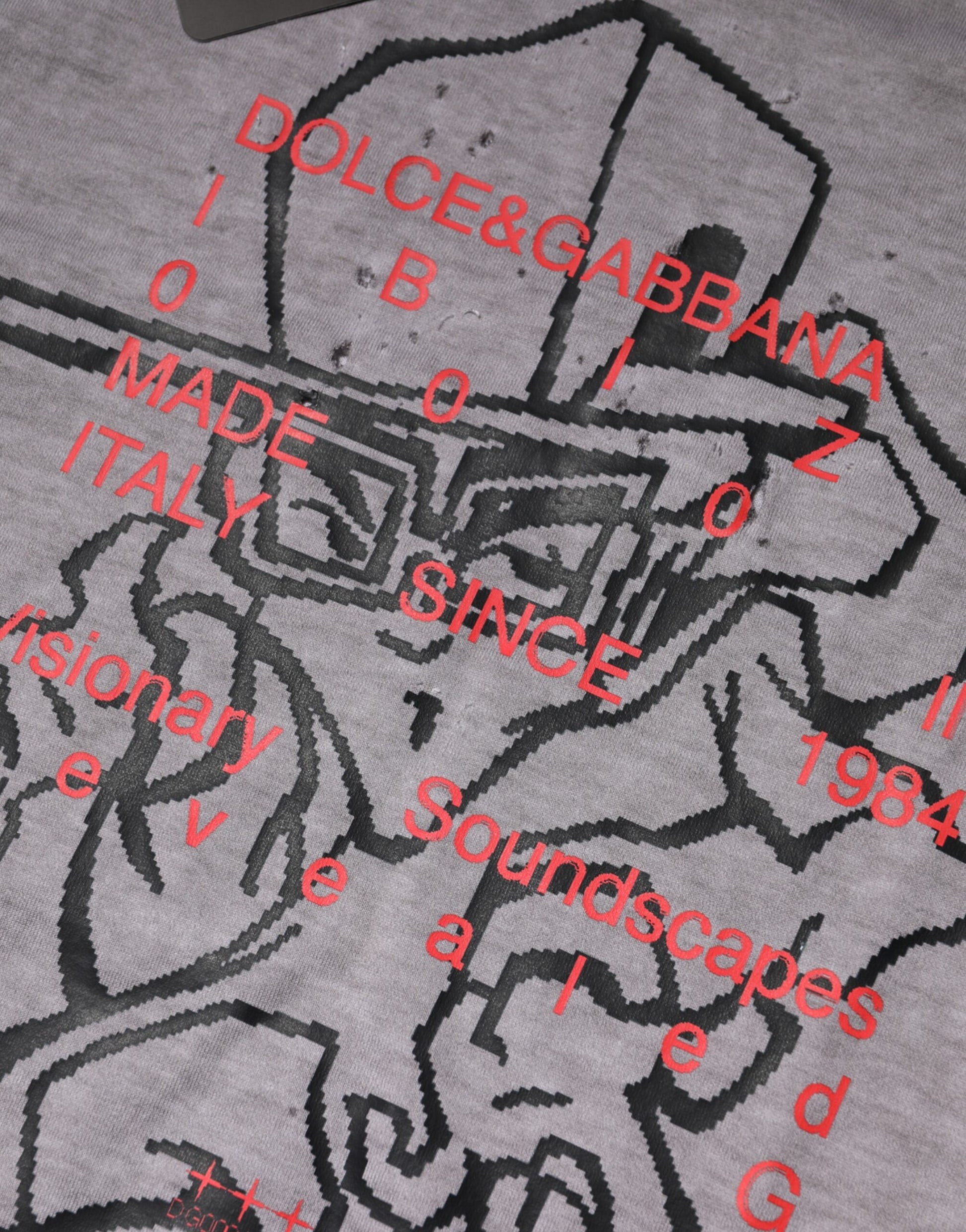 Gray Graphic Print Cotton Crew Neck T-shirt