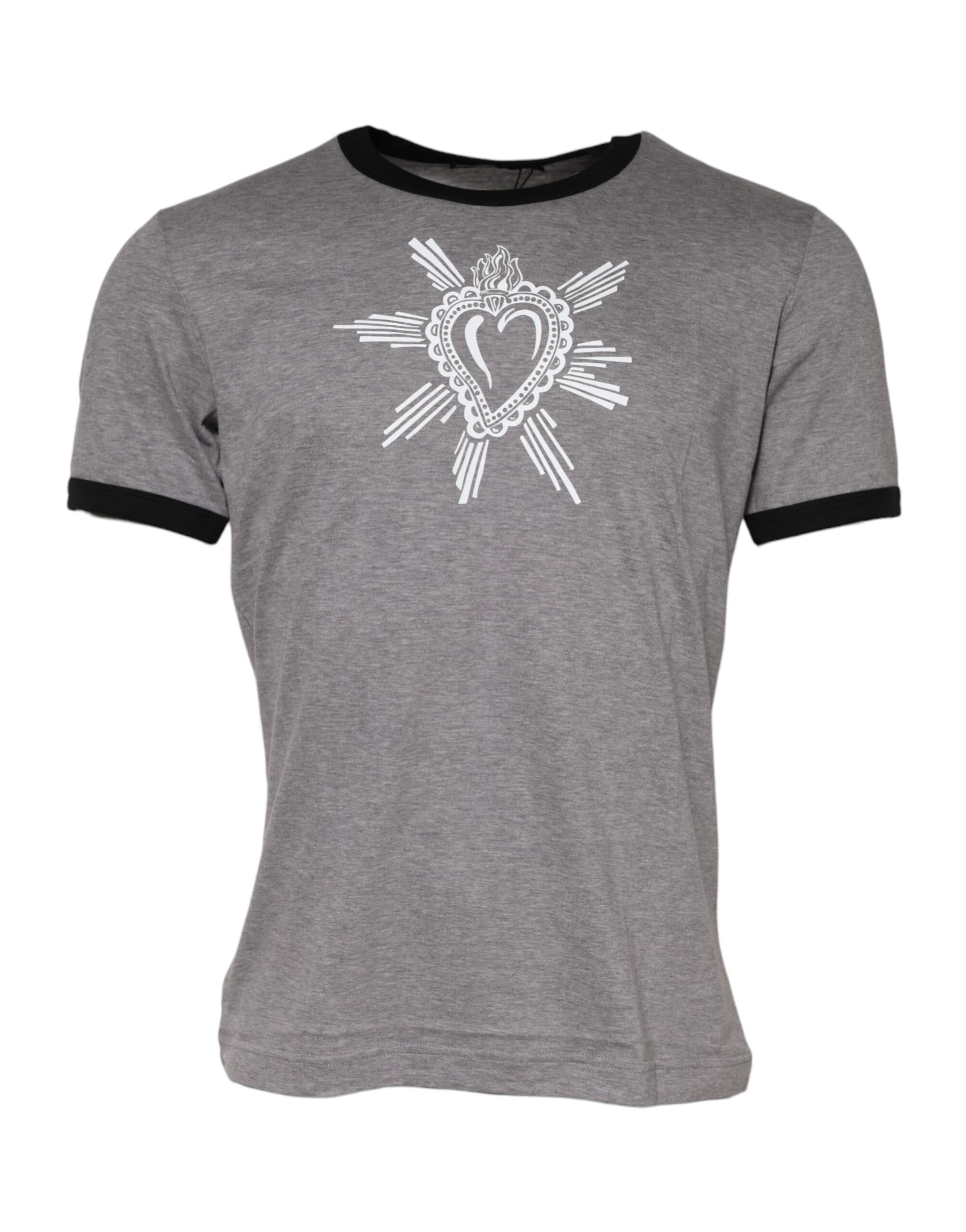 Gray Sacred Heart Cotton Crew Neck T-shirt