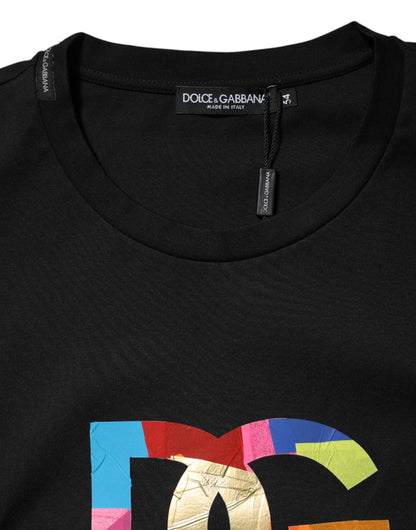 Black DG Logo Print Cotton Crew Neck T-shirt