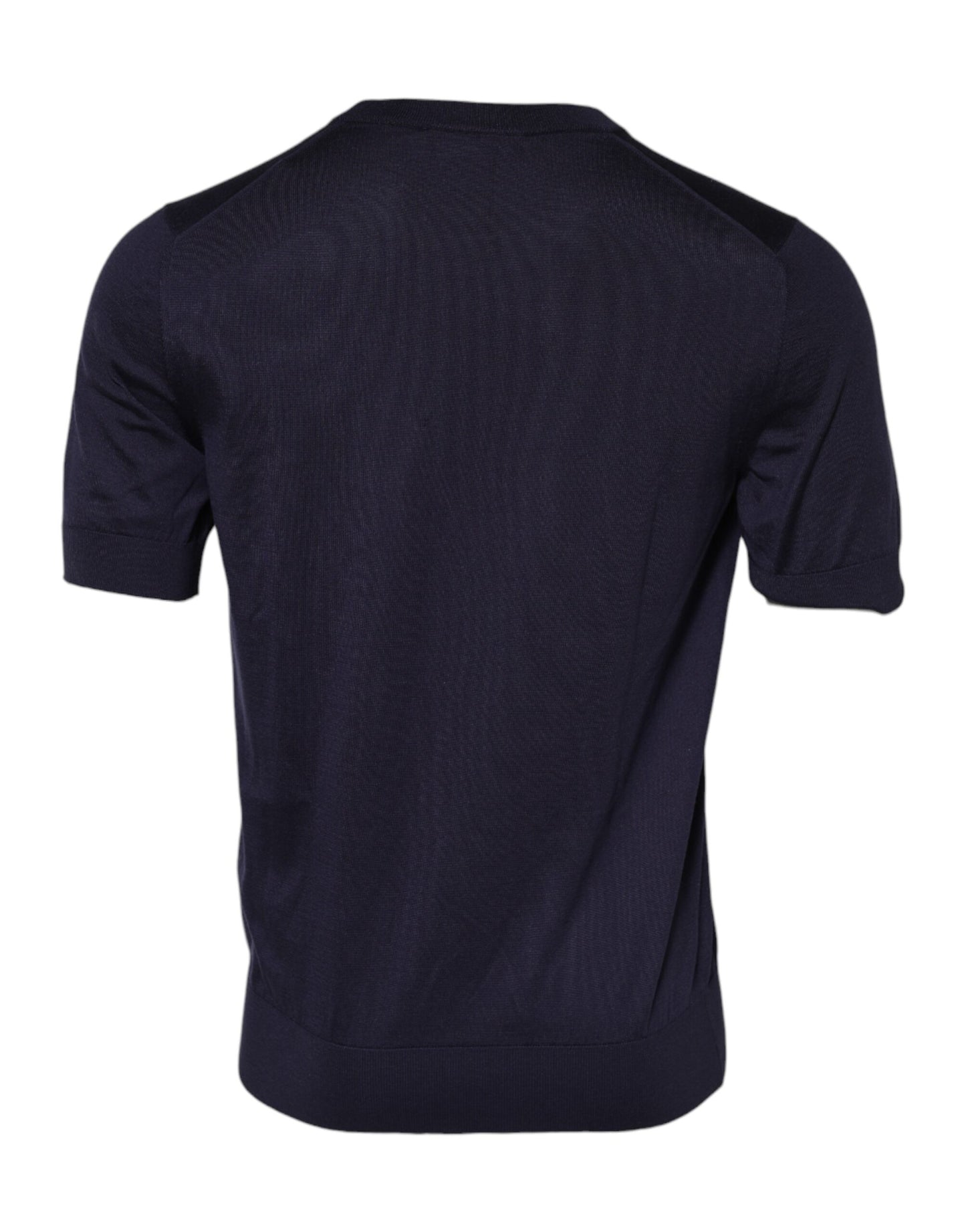 Dark Blue Silk Crew Neck Short Sleeves T-shirt