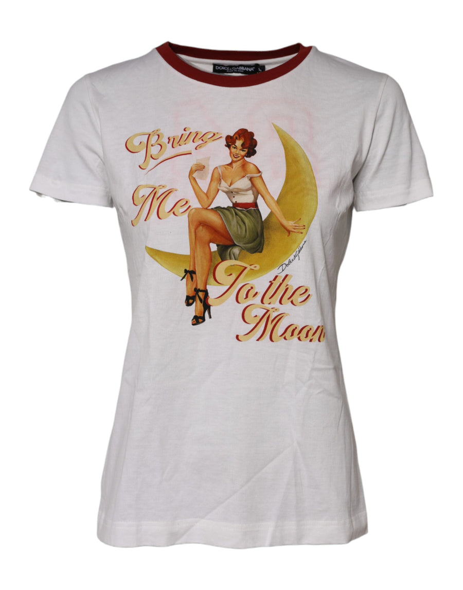 White Bring Me To The Moon Pin Up T-shirt Top