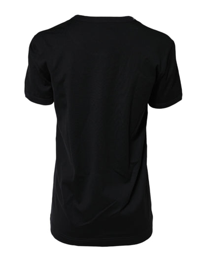 Black Cotton DG Print Short Sleeve Top T-shirt