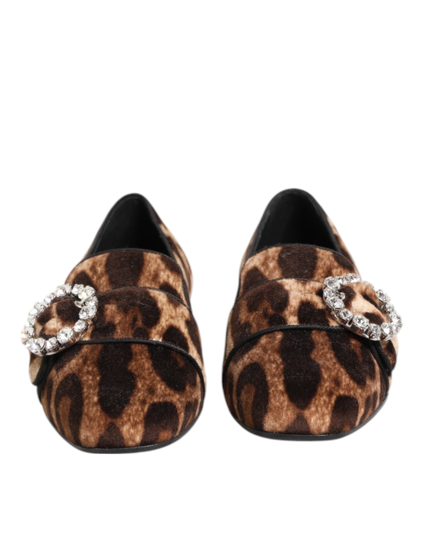 Brown Leopard Print Crystals Loafers Flats Shoes