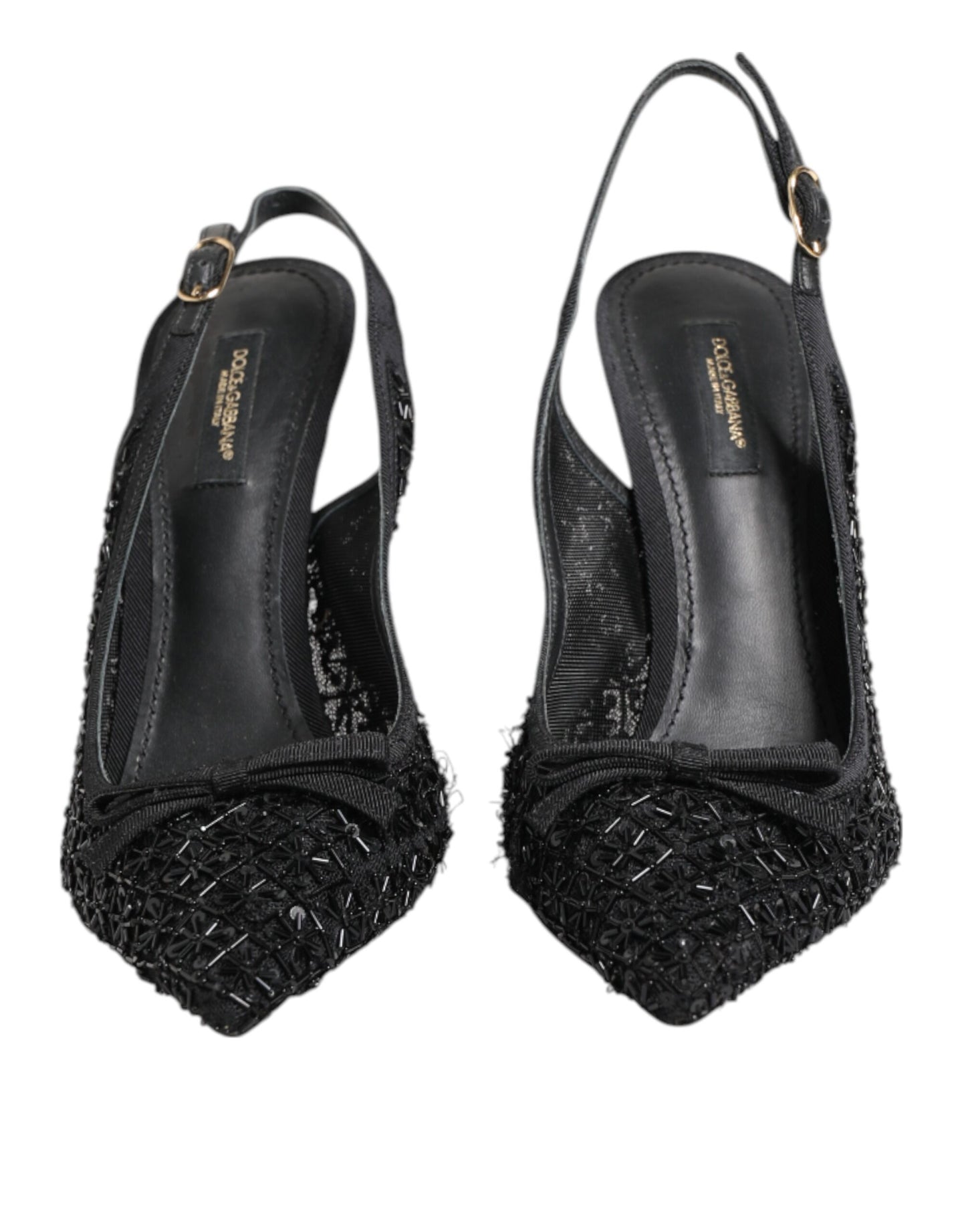 Black Tulle Ricamo Heels Slingbacks Shoes