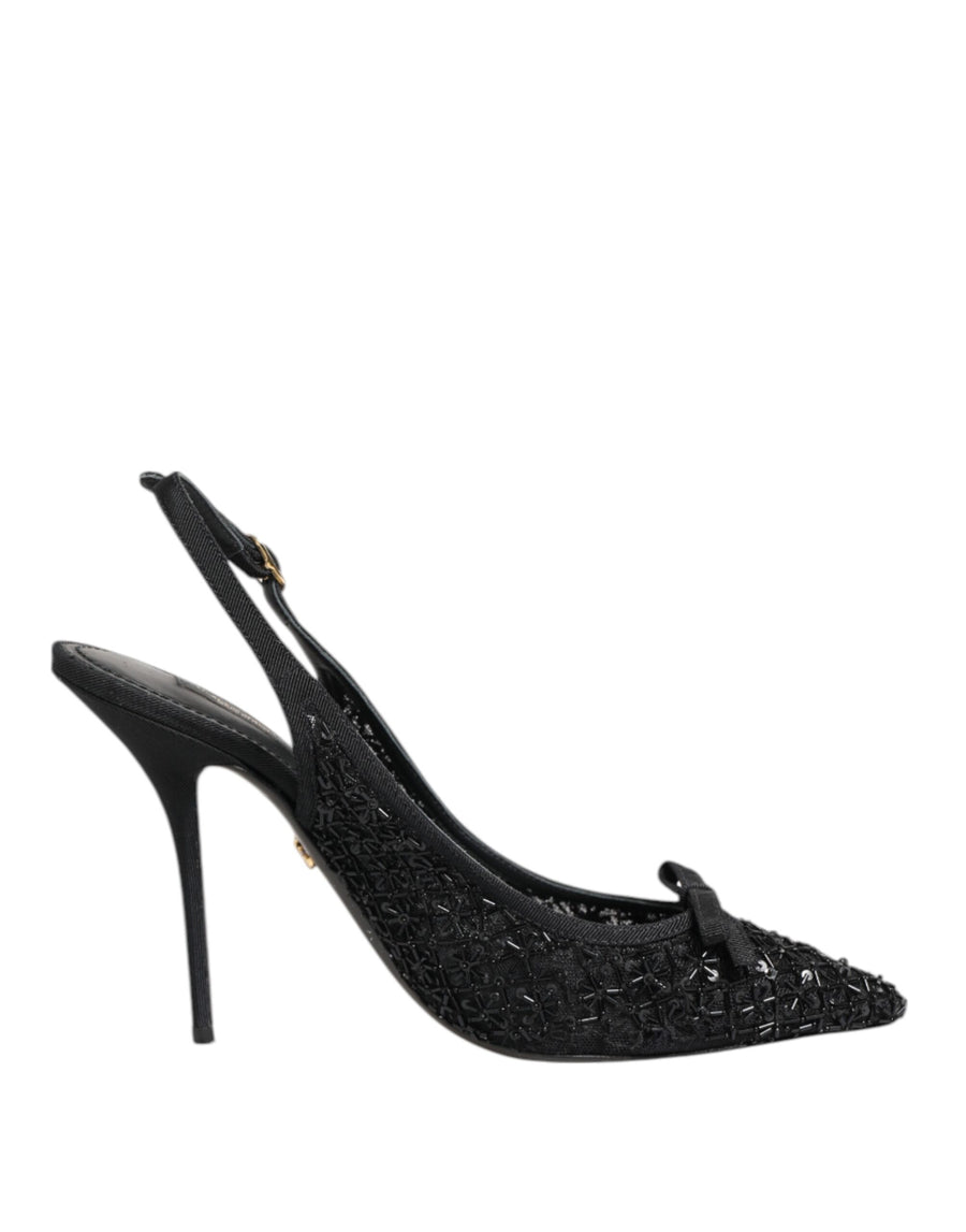 Black Tulle Ricamo Heels Slingbacks Shoes
